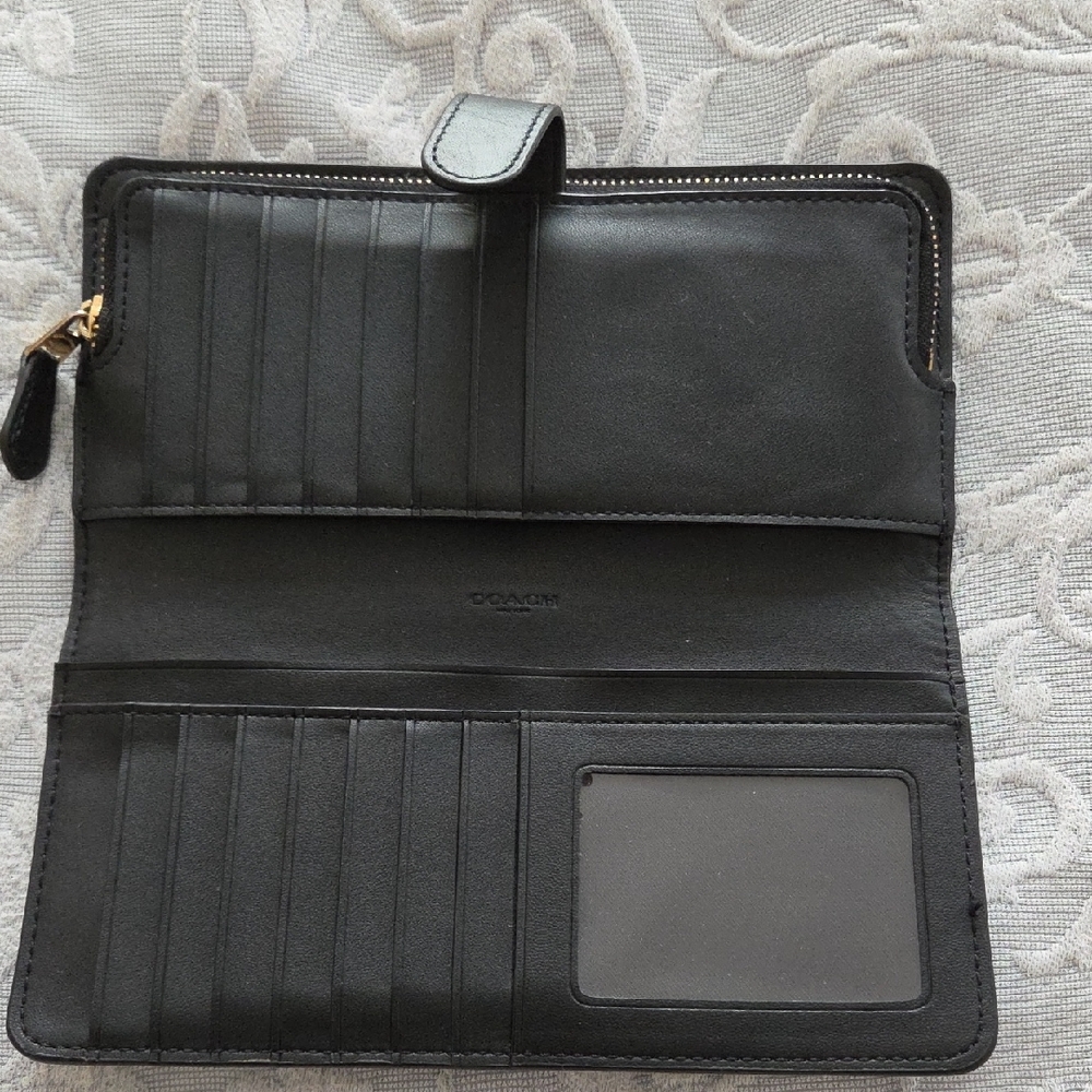 Coach Black Leather Zip Wallet with Gold Logo - Picture 3 of 7